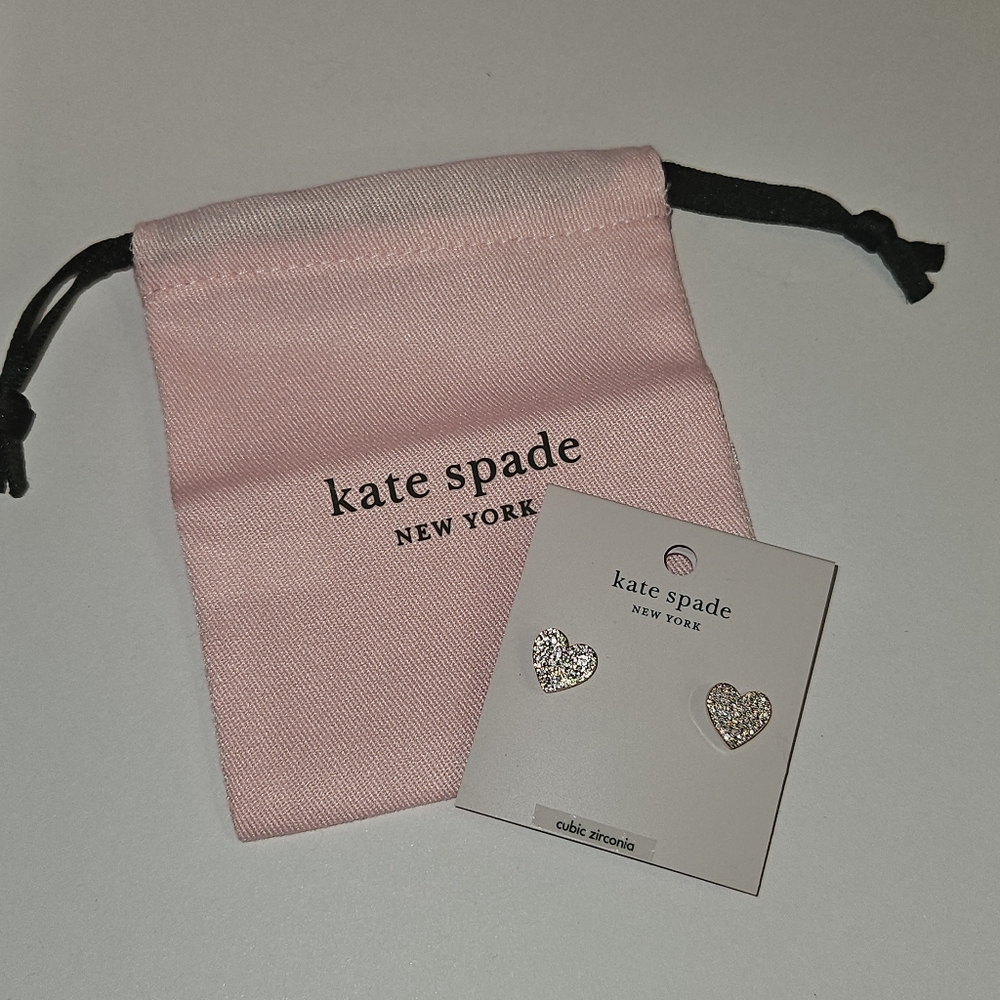Kate spade rose gold heart earrings with cubic zirconia - Picture 5 of 7